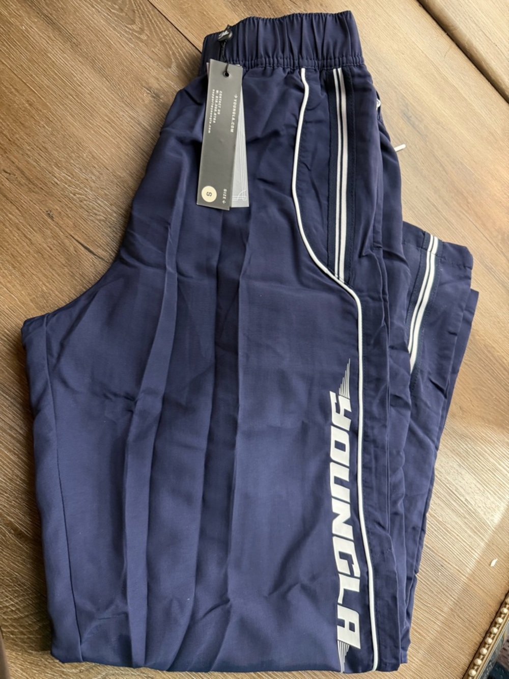 YoungLA Navy Track Joggers with White Piping